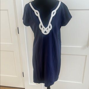 Elegant Navy Dress with White Accents